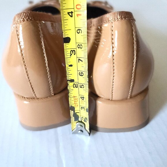 Anthropologie Bibi Lou Heeled Ballet Pumps Patent Leather Shoes Bow EU 39 Camel - Picture 3 of 9